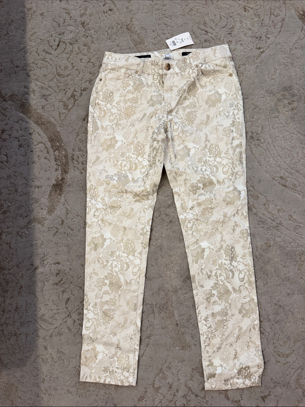 Cache Cream and Gold Floral Jacquard Women’s Jeans